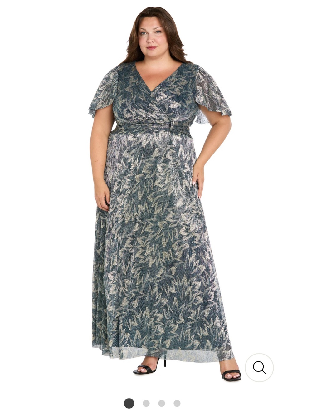 RM Richard’s Plus Metallic Maxi Dress with Gold Leaf Print